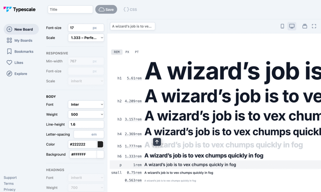 Screenshot of the Typescale web app for applying numerical scales to website body copy and headings.