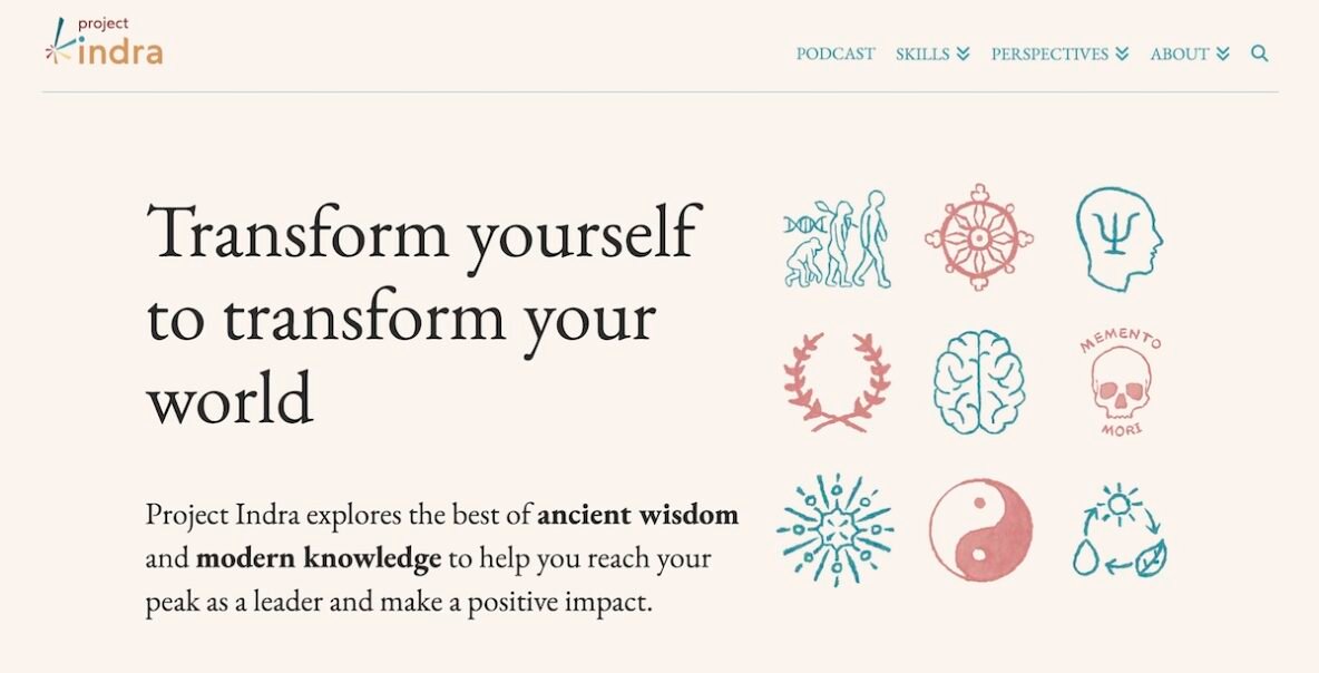 Project Indra website, ancient wisdom and modern knowledge to help impact leaders reach their peak