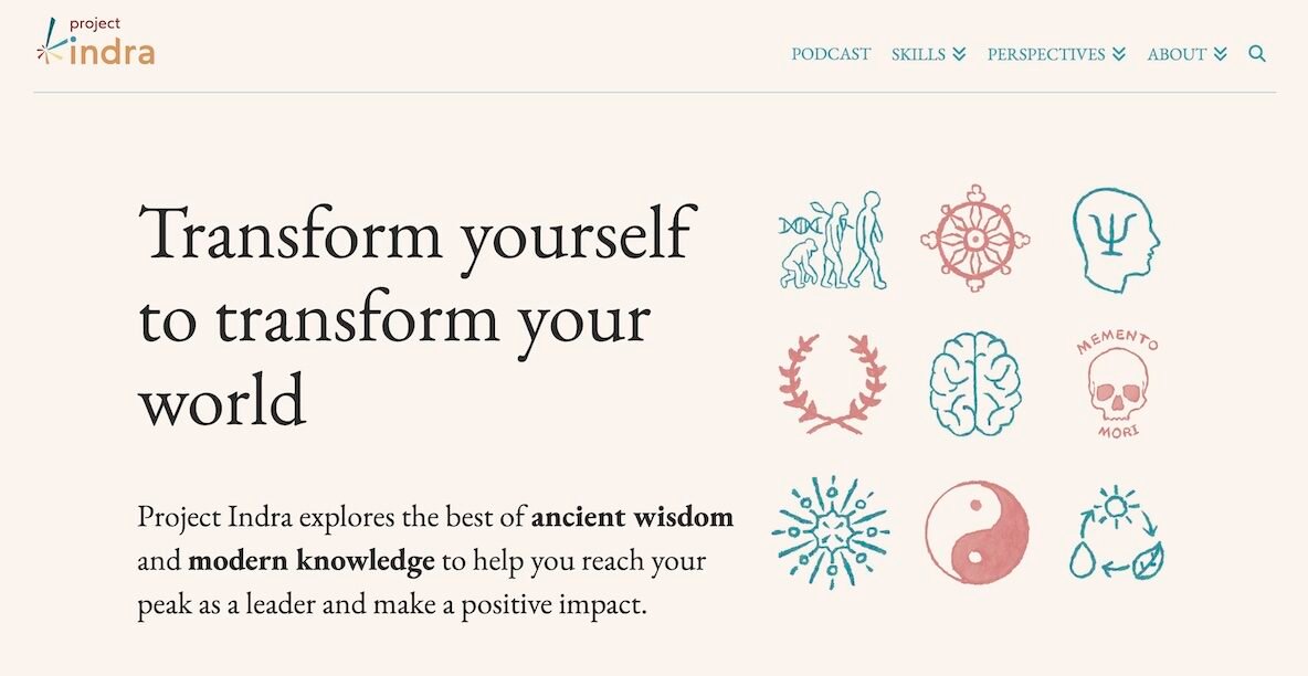 Project Indra website, ancient wisdom and modern knowledge to help impact leaders reach their peak