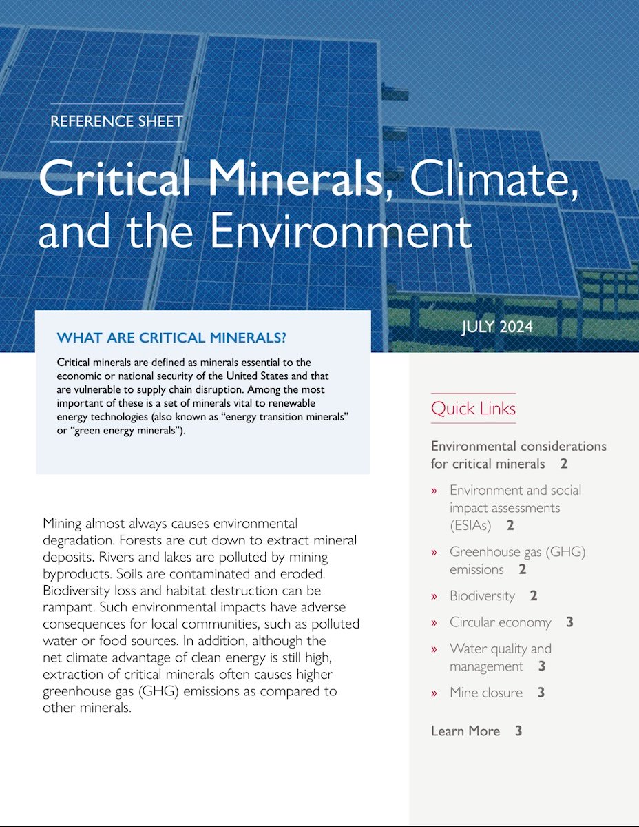 USAID critical minerals reference sheets – climate and the environment