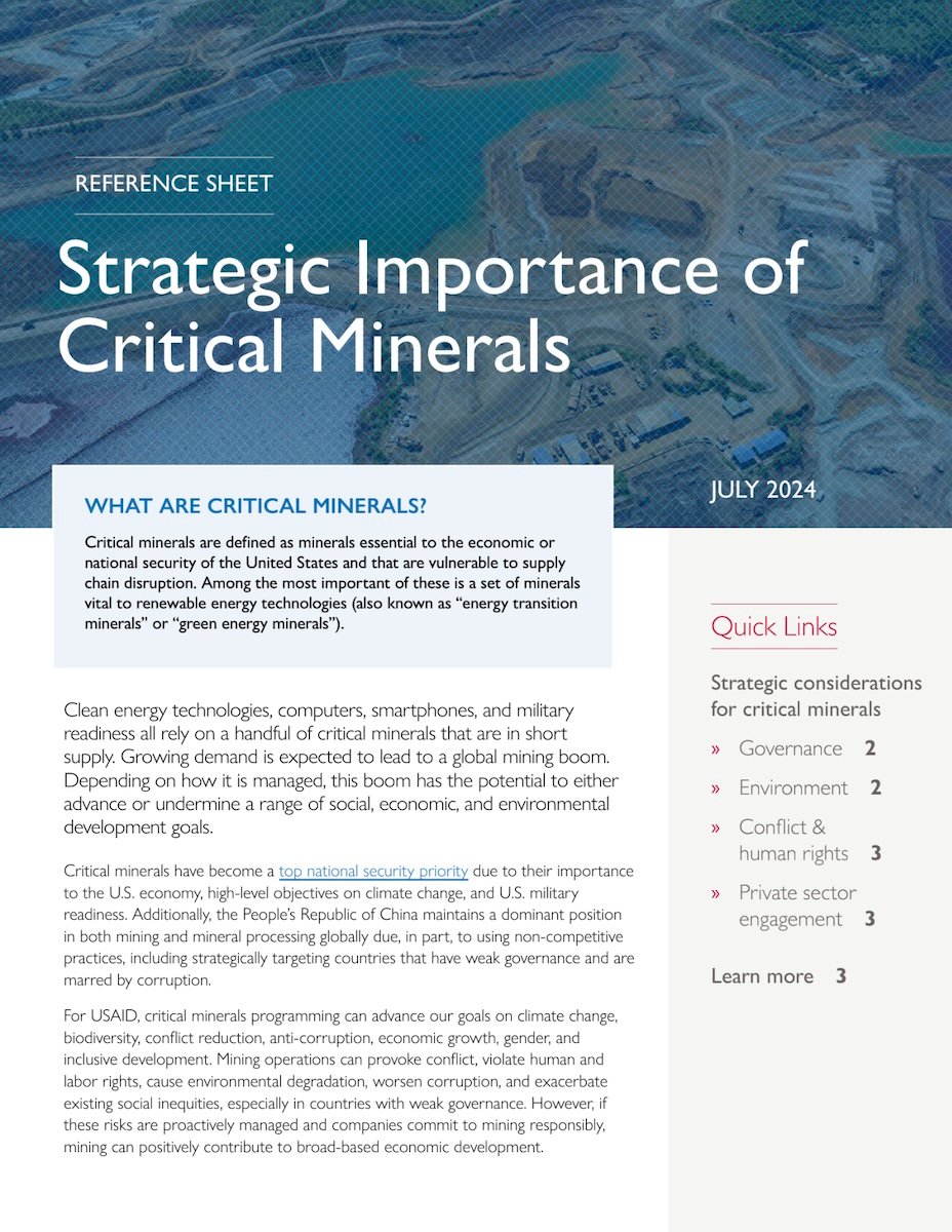 USAID critical minerals reference sheets – strategic importance